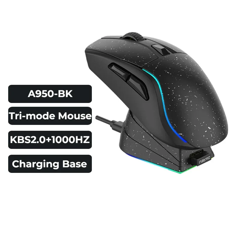 PC Gaming Mouse Tri-mode Connect Bluetooth Wired 2.4G Wireless Mice with Charging Base KBS Buttons Mous for Laptop Gamer