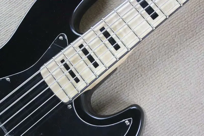 Flyoung Factory Black Electric Bass Guitar 5 Strings Bass J Bass Black Fret Inlay