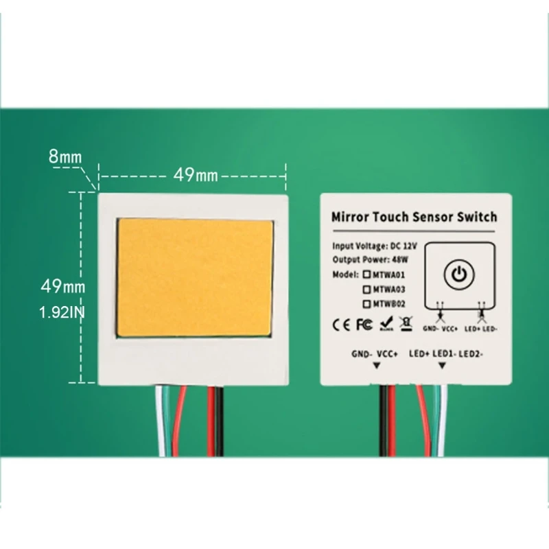 Lámpara espejo 12V y 5A para interruptor luz atenuación táctil para táctil, módulo capacitancia