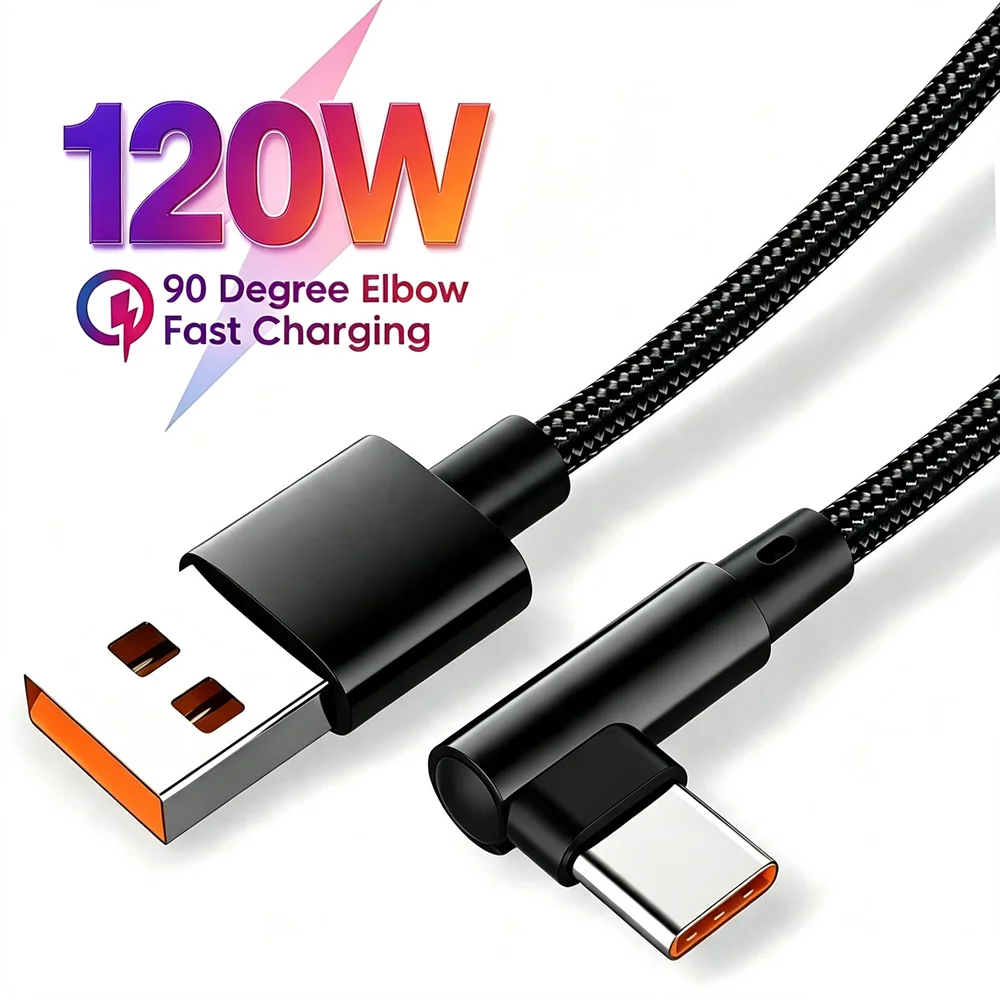 6A 120W Elbow Type C USB Super Fast Charging Cable For Xiaomi 13 14 15 Ultra 17 Redmi Note 13 14 15 Pro POCO F6 F7 F8 X6 X7 Pro