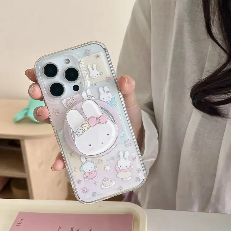 

Miffy New Creative Stand Phone Case Kawaii Cartoon Rabbit Print Girl Iphone16 Phone Protective Case Cute Anti Drop Phone Bracket