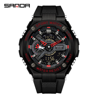 SANDA 3170 Multifunctional Sports Waterproof Shockproof Alarm Clock Mens Quartz Watches G-Style LED Light Digital Watch for Men