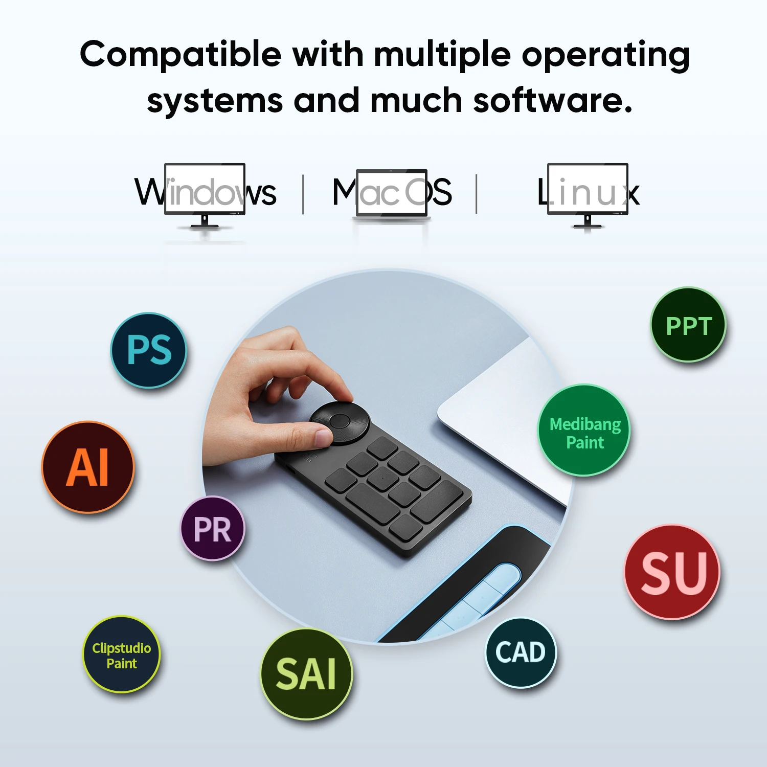 XPPen ACK05 Kabellose Shortcut-Fernbedienung, 10, individuelle Tastenkombinationen, tragbare Bluetooth-Tastatur für Windows, Mac, Zeichentablett