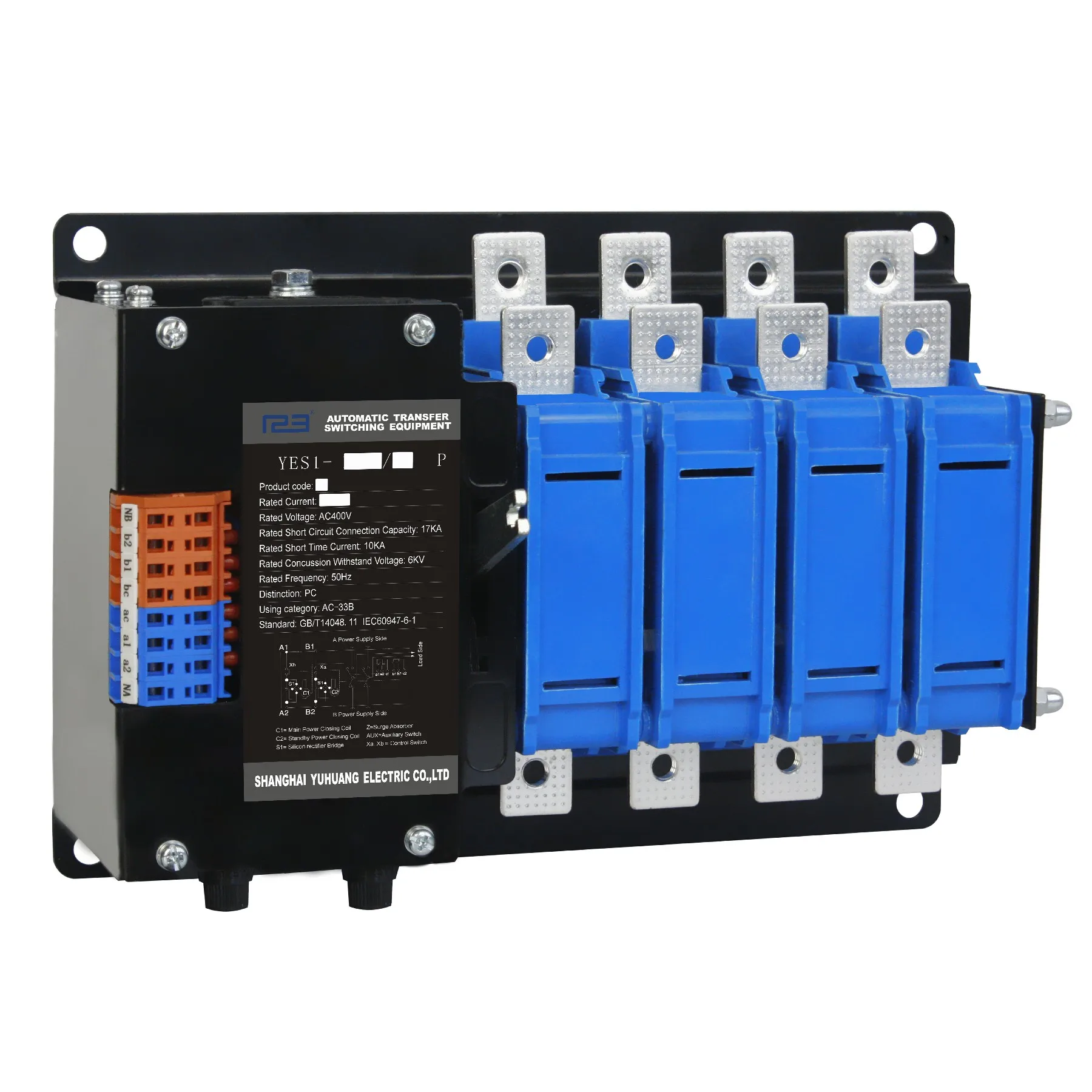 

YUYE YES1-125C 3 Phase Dual Power Automatic Transfer Switch(ATS) For Generator Power System,Auto Changeover Switch 220V