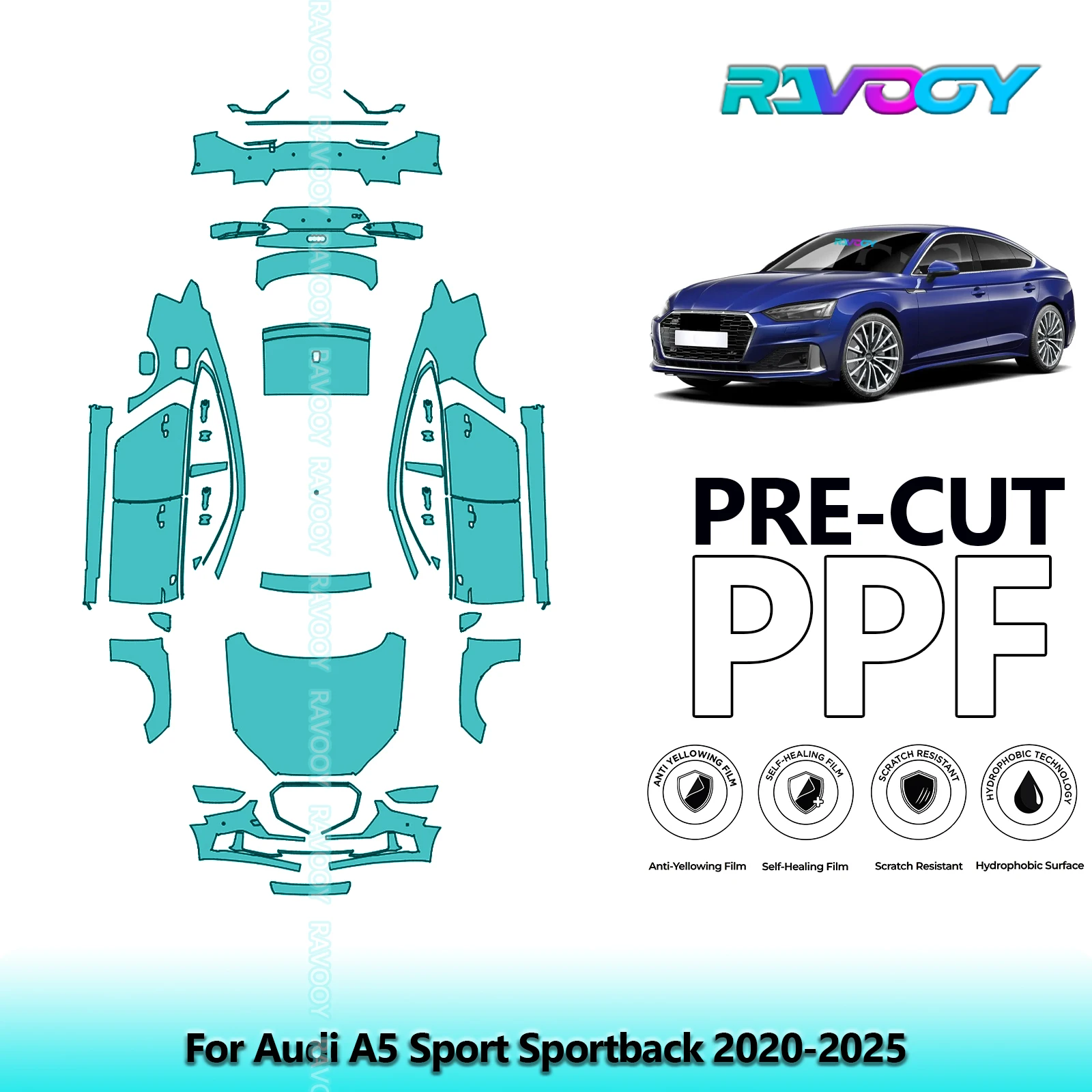 

Для Audi A5 Sport Sportback 2020-2025 8,5 мил предварительно вырезанная защитная пленка для краски полный автомобиль против царапин внешняя пленка из ТПУ PPF