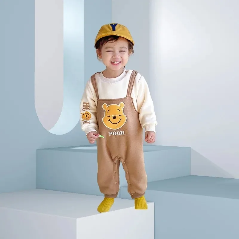 ディズニーミニーくまのプーさん春ベビー服男の子女の子ホームウェアカバーオールソフト長袖幼児ロンパース0-1歳ボディスーツ