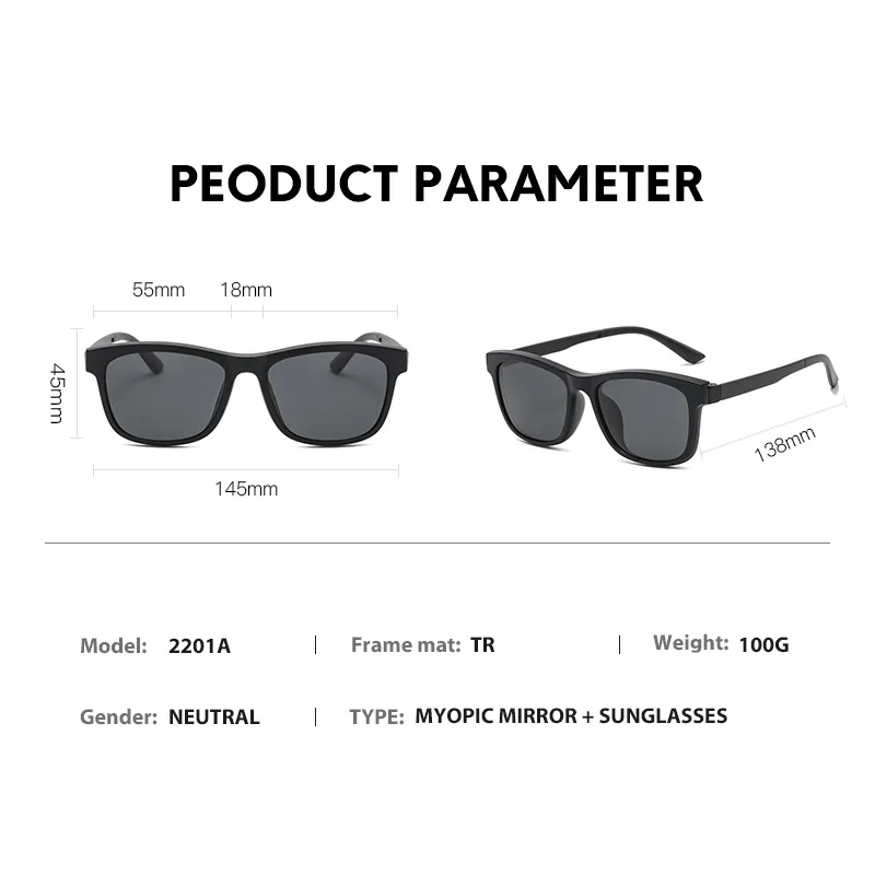 Magnetic Sunglasses Clip And Optical Glasses Frame 6 in 1 Women Men Polarized or Night Vision Multipurpose Eyeglasses  Set 2201