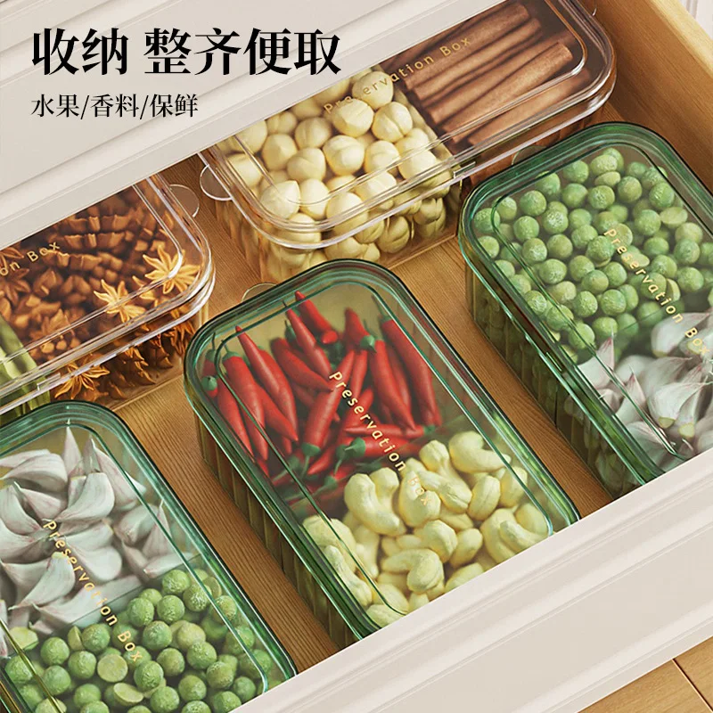 Kitchen Refrigerator Rectangular Fresh-keeping Box Microwave Heat-resistant Plastic Food and Fruit Storage Sealed Box