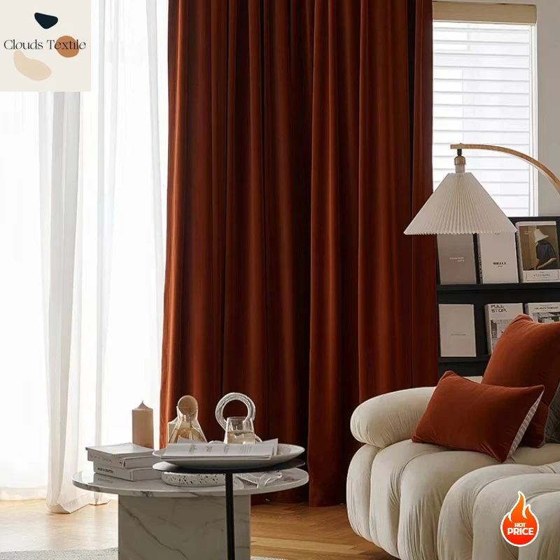 

Australian Thickened Velvet Caramel Custom Plain Curtains for Living Room Bedroom Vintage Blackout Burgundy Window Screens