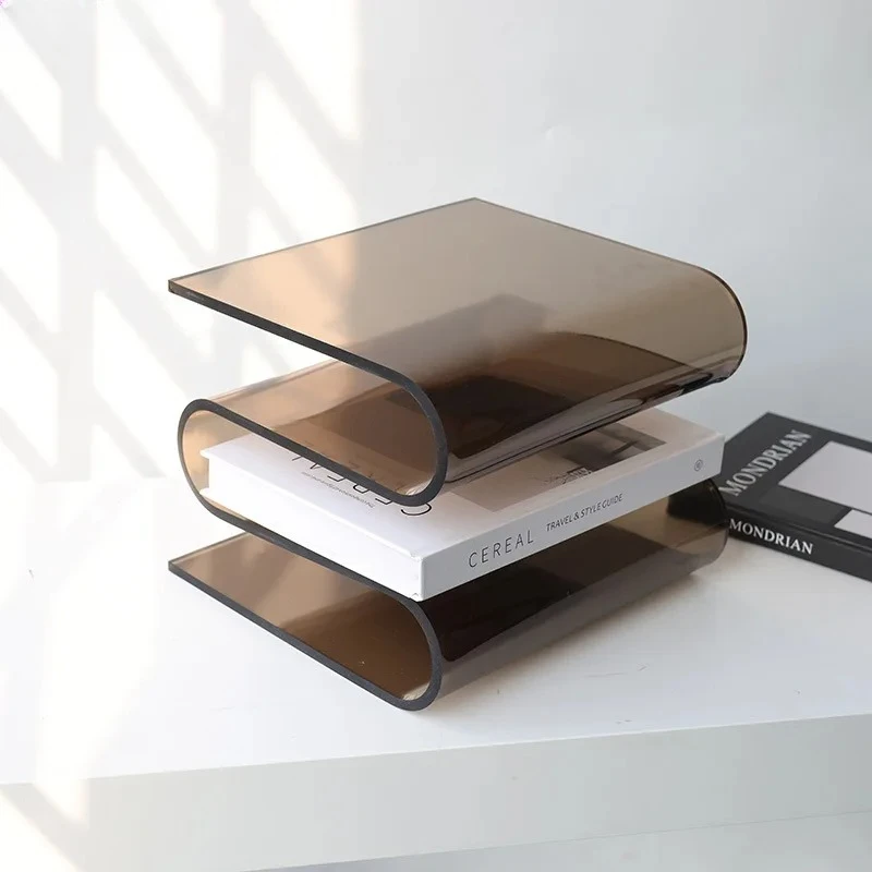 

Minimalist Transparent Magazine Racks Bookshelf File Book Organizer Shelves Acrylic W-shaped Book Rack Room Aesthetic Decor