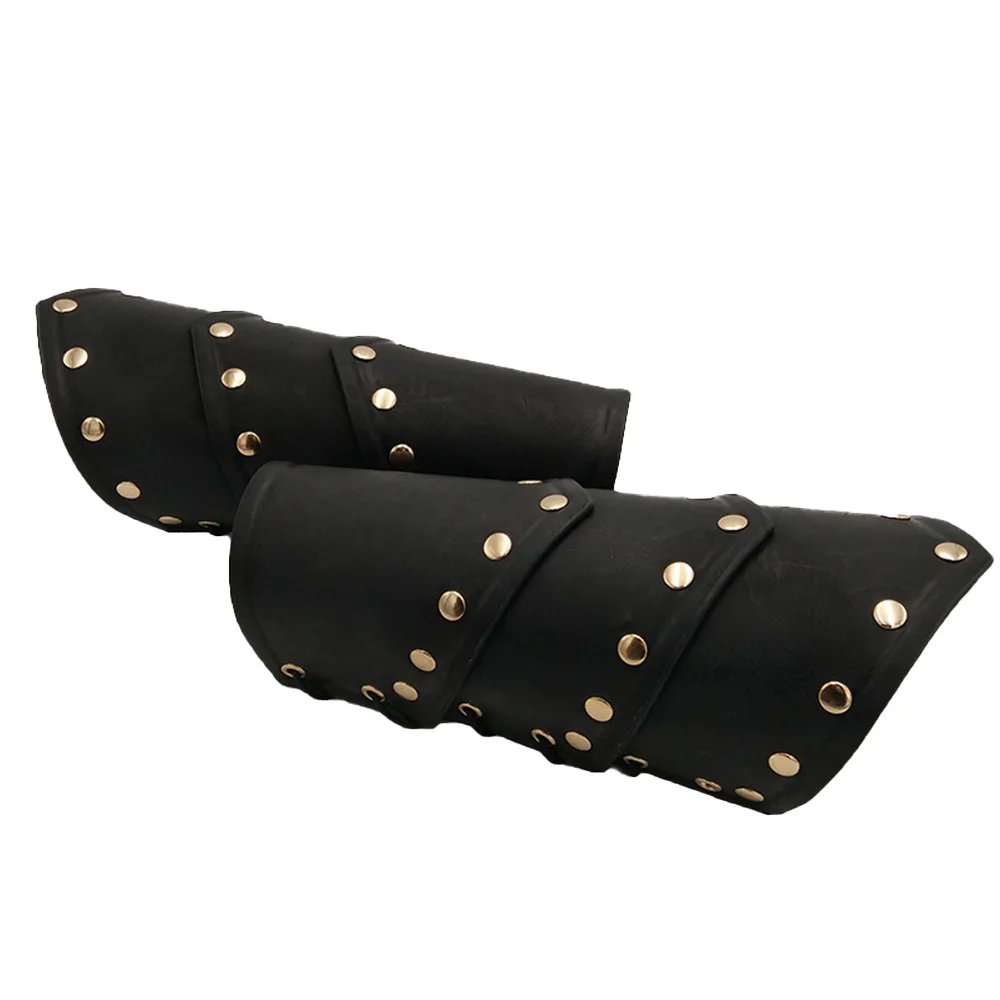 Medieval Retro 3-layer Armor Arm Warmers Viking Knight Leather Gauntlet Lace-Up Wristband Rivet Bracer Cosplay Accessories