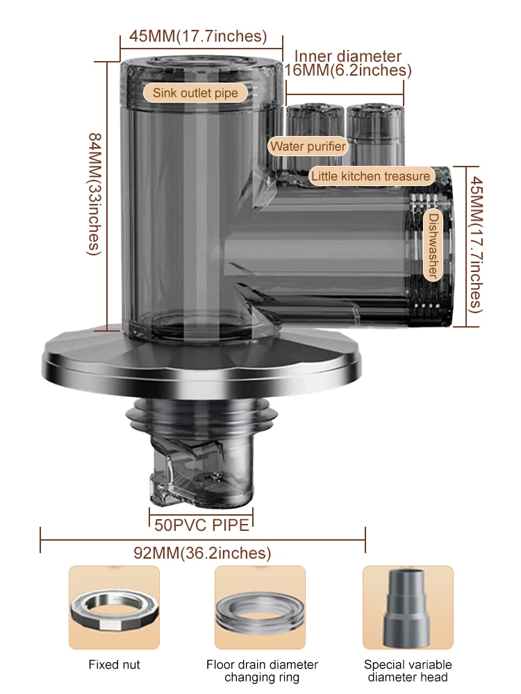 Tali pengering mesin cuci, pipa drainase dapur, Filter sambungan 3 arah, drainase mesin cuci piring, Distributor air multifungsi