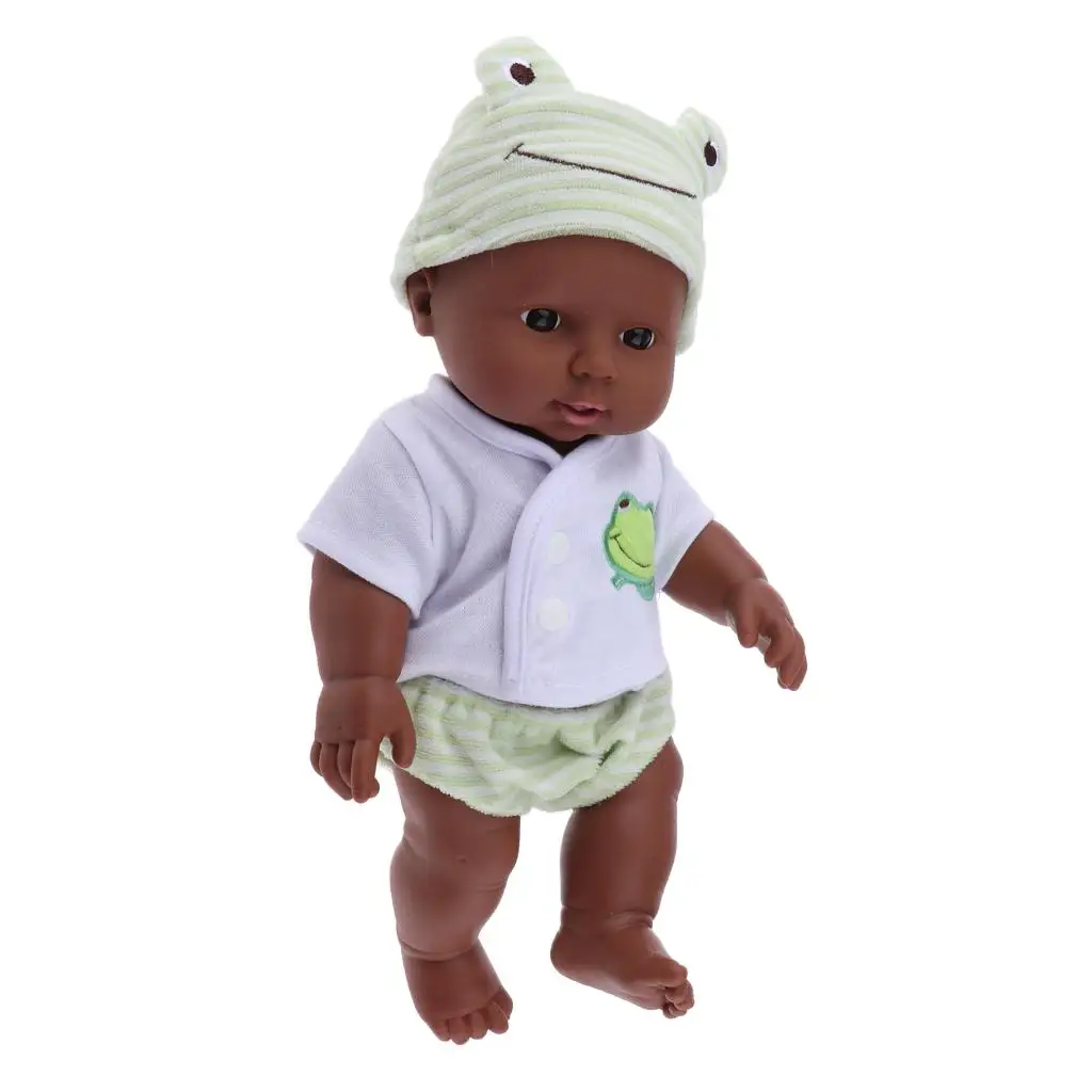 African Boy Doll 30cm Lifelike Vinyl Realistic Baby Toy Educational Simulation for Pre Pregnancy Training