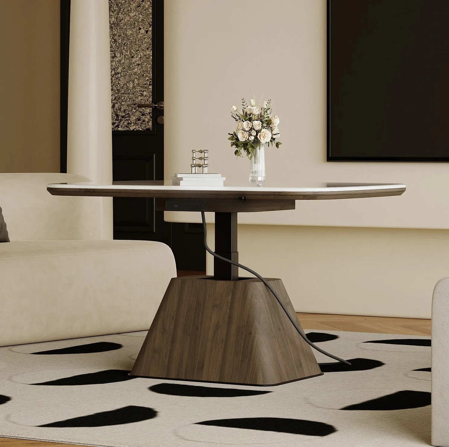 Minimalist Microlite Intelligent Electric Lifting Coffee Table Dual-Use Floor High-End Tea Table