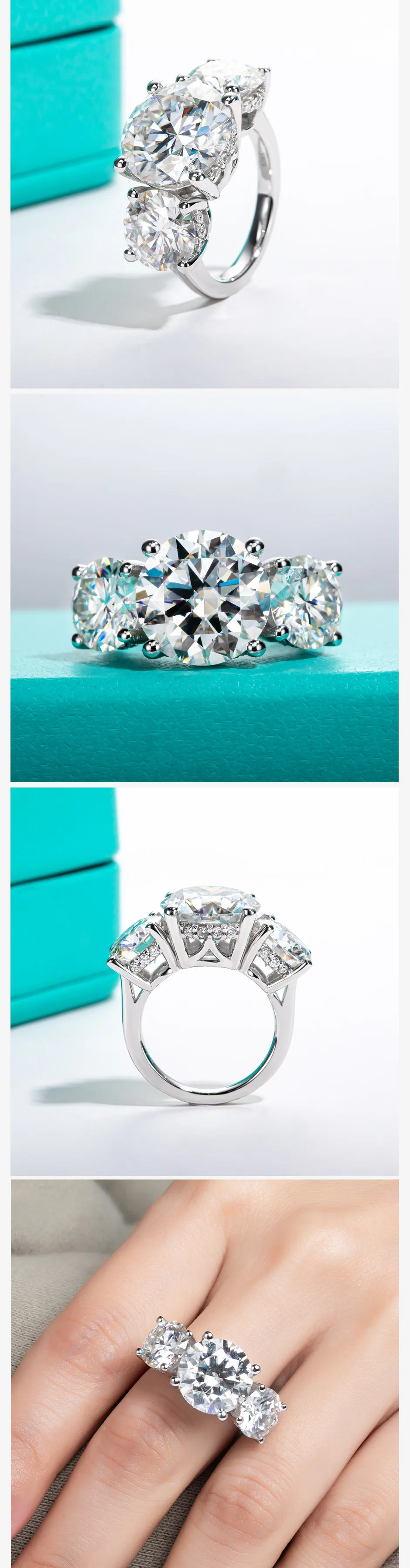 AnuJewel 11cttw D Farbe Moissanite Diamant Luxuriöse Engagement 925 Sterling Silber Ring Für Frauen 3 Stein Ring Zoll Schmuck – Detail 2