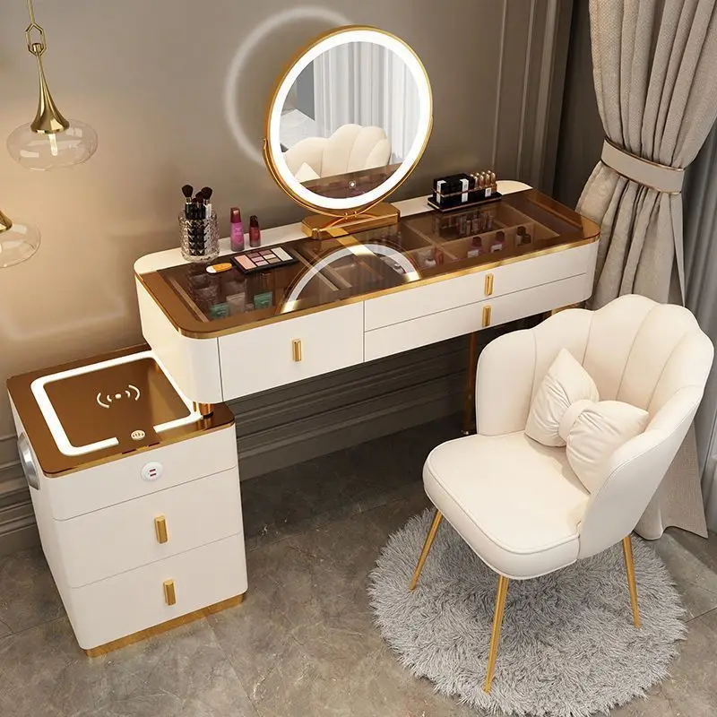 custom.Light Luxury Dressing Table Wireless Charging Nordic Modern Multi Functional Princess Makeup Desk Bedroom Use