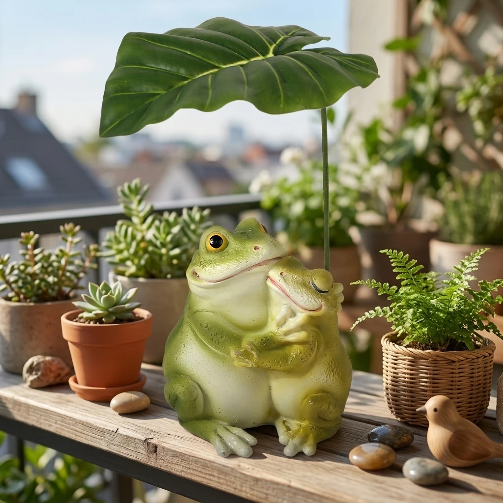 Resin Frog Umbrella Figurine Weatherproof Animal Statue Plant Pot Decoration for Outdoor Garden Patio Yard Balcony Fairy Garden