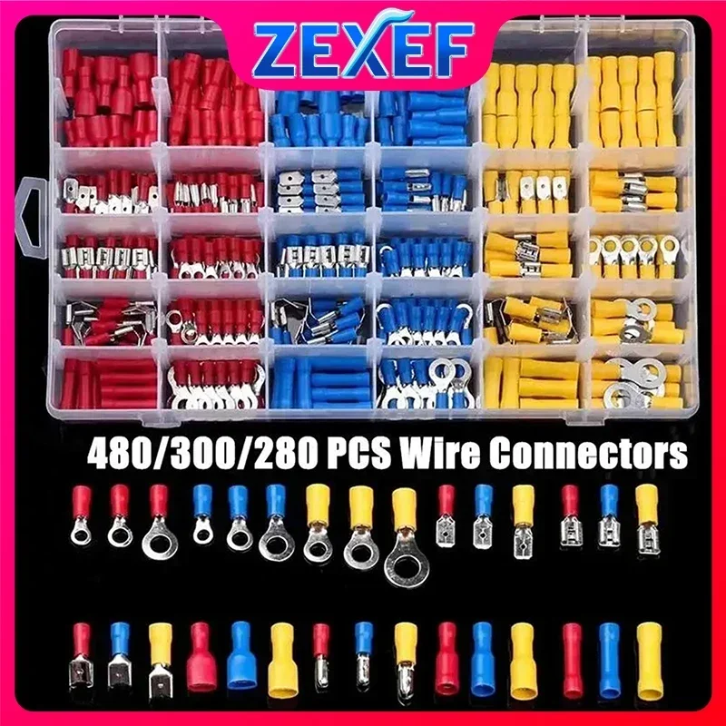 Home  480/300/280PCS Insulated Butt Connector Waterproof Electrical Wire Terminals Kit Toolbox Bys Cable Lug Spade Crimp Ring