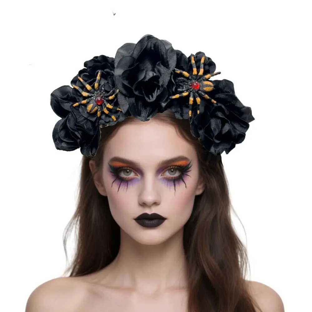 عصابة رأس وردية صناعية خفيفة الوزن، إكسسوار شعر واقعي مقلد للهالوين، مادة قماشية، عصابة رأس مريحة من القماش