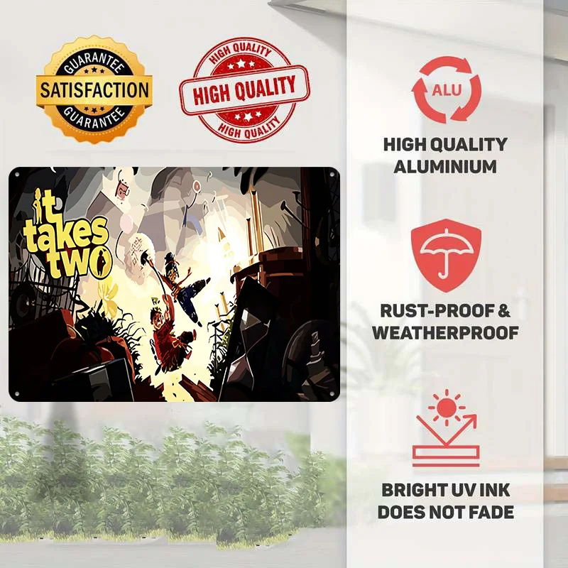 It Takes Two Game Artwork Personalized 3D Textured Metal Poster Wall Art Vintage Tin Signs for Home Decorations Bar Accessories