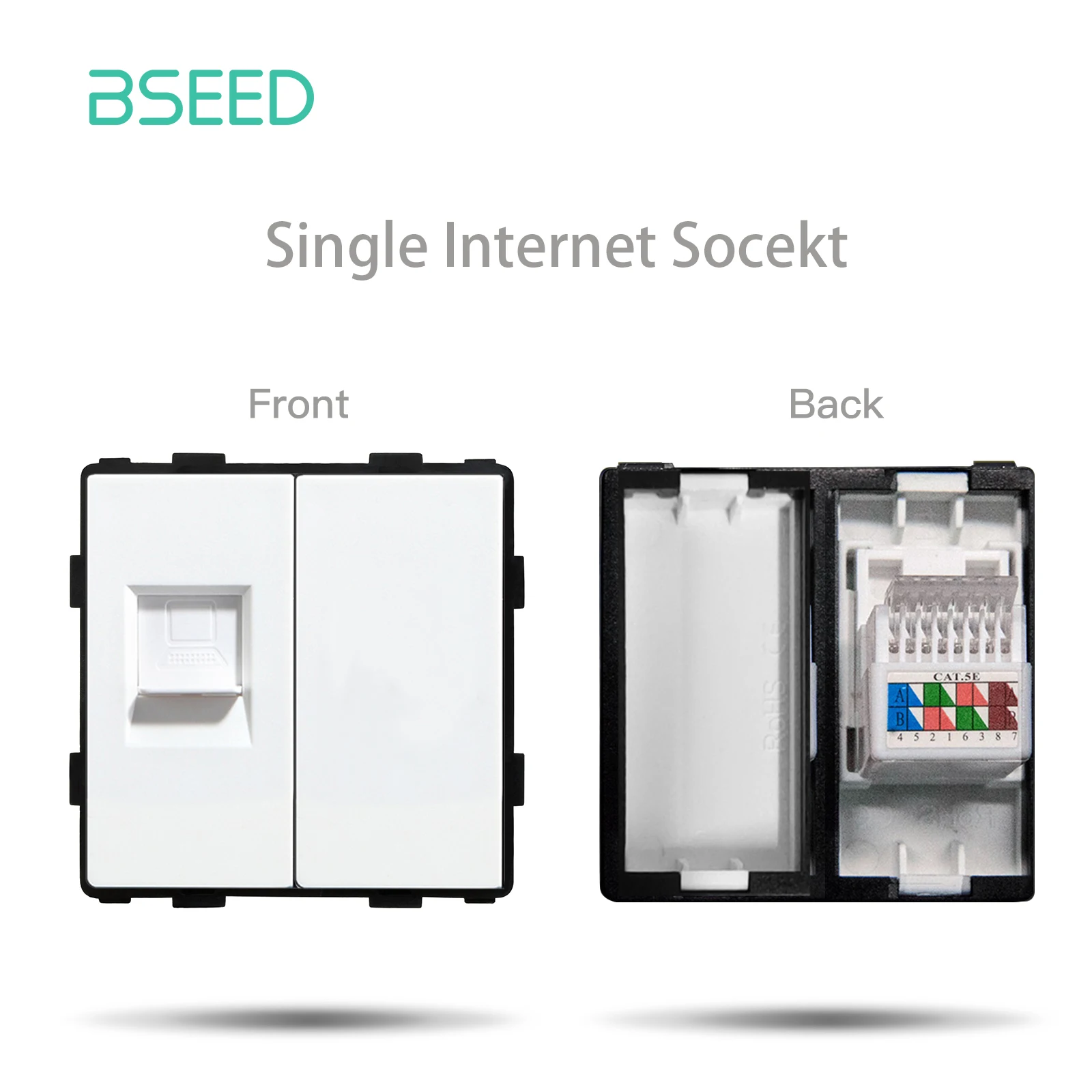 BSEED Weiße Glasscheibe mit Internet-Buchse TV ST CAT5 RJ45 Funktionsteile Doppel-USB-Buchse EU-Wandstecker DIY freie Kombination