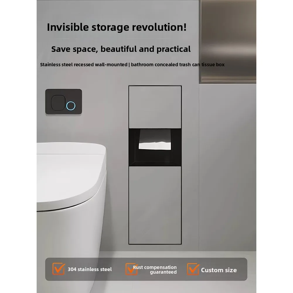 Wall‑Embedded Hidden Toilet Brush Stainless Steel In‑wall Niche Silicone Concealed Bathroom Tool For Side Wall Installation