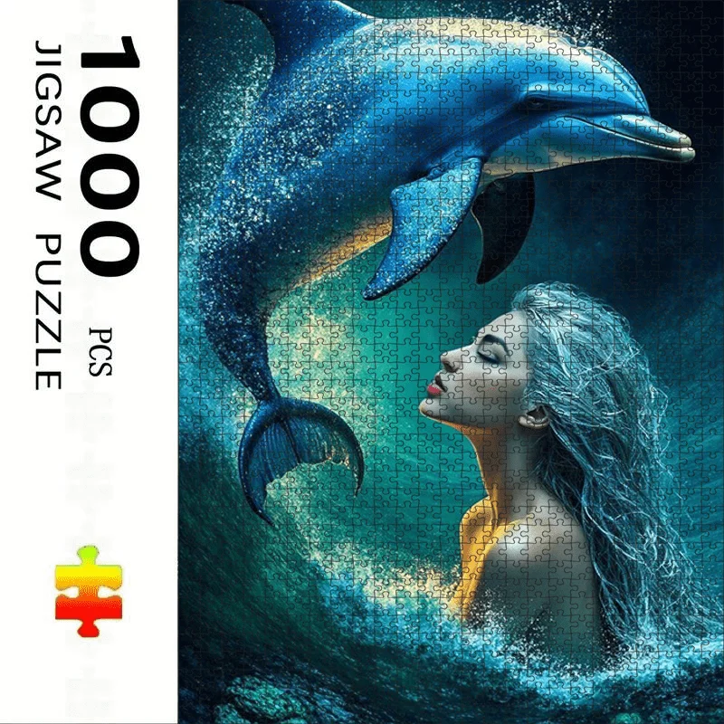 500/1000 Pieces Jigsaw Puzzle Artful Beauty and Dolphin Theme Jigsaw Puzzle Educational Toy for Kids Children 's Games Gift