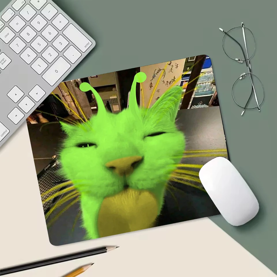 Alien Cat Meme Mouse Pad - Quirky Non-Slip Color Edge Portable Mat for Laptop Office & Gaming Kawaii Cat Desk Mat image 3