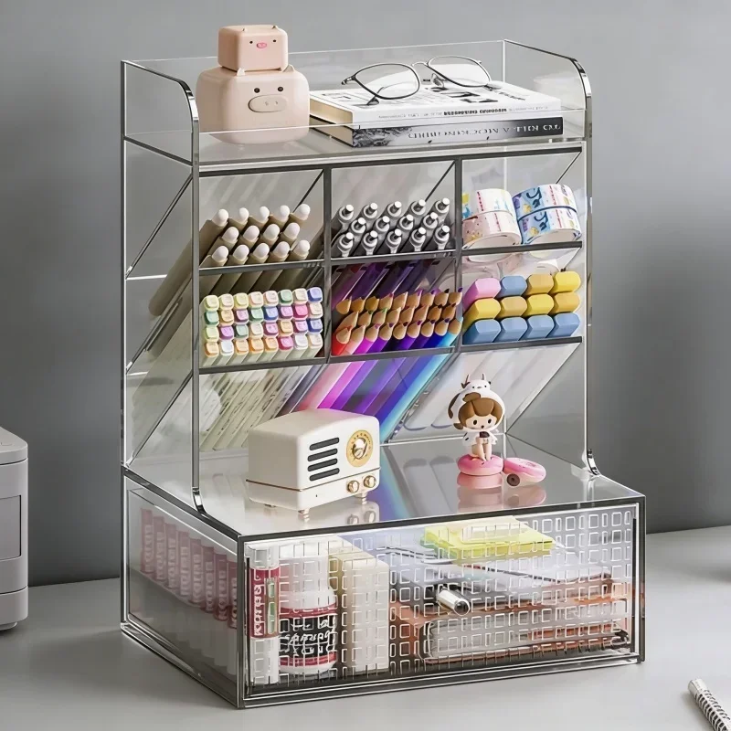 

Косметический органайзер-ящик, прозрачный контейнер для хранения, подставка для канцелярских принадлежностей, держатель для ручек, настольный органайзер для хранения, для офисного использования