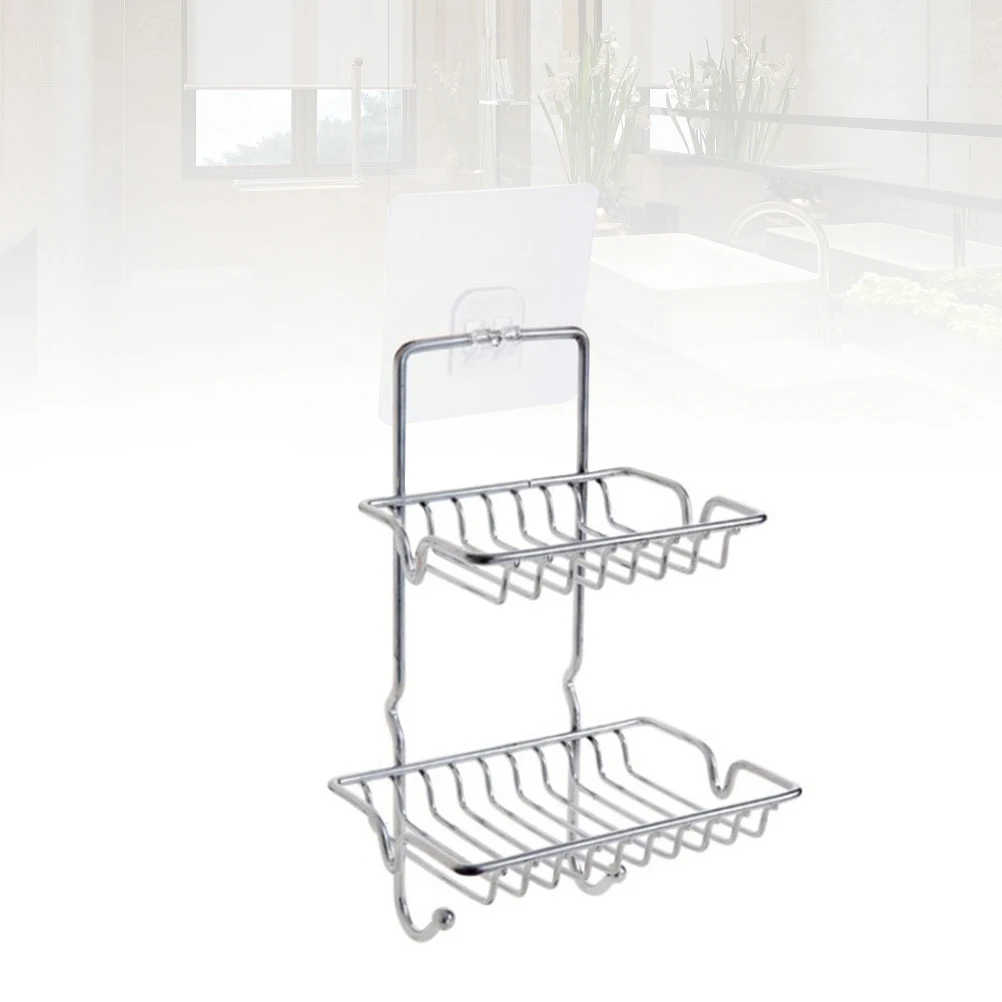 

Stainless Steel Double Suction Holder Waterproof Oil Proof No Drill Bathroom Kitchen Soap Rack Storage Easy Remove Wall Mounted