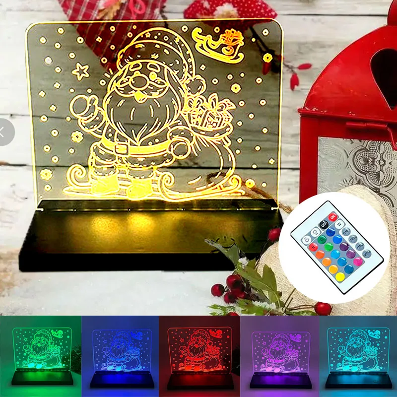 3D illusion Night Light Santa Claus Winter Snow Engraved Night Light color change LED desk Lamp for Christmas Decorations gift