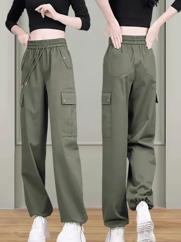 Loose High Waist Cargo Pants Women's Spring Autumn Casual Sports Pants Cuffed Straight Leg Pants Small Size Long Pants