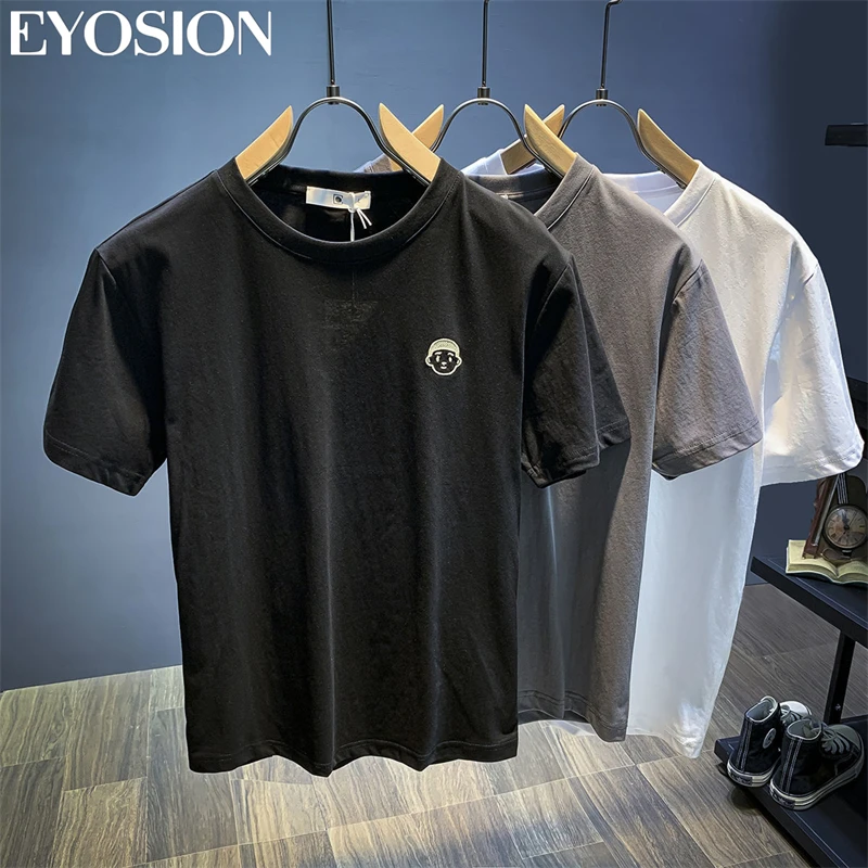 Men\'s T-shirts Summer Short Sleeve Tees Male Clothing Simple Embroidery High Quality Cotton Casual Solid Color Street Top