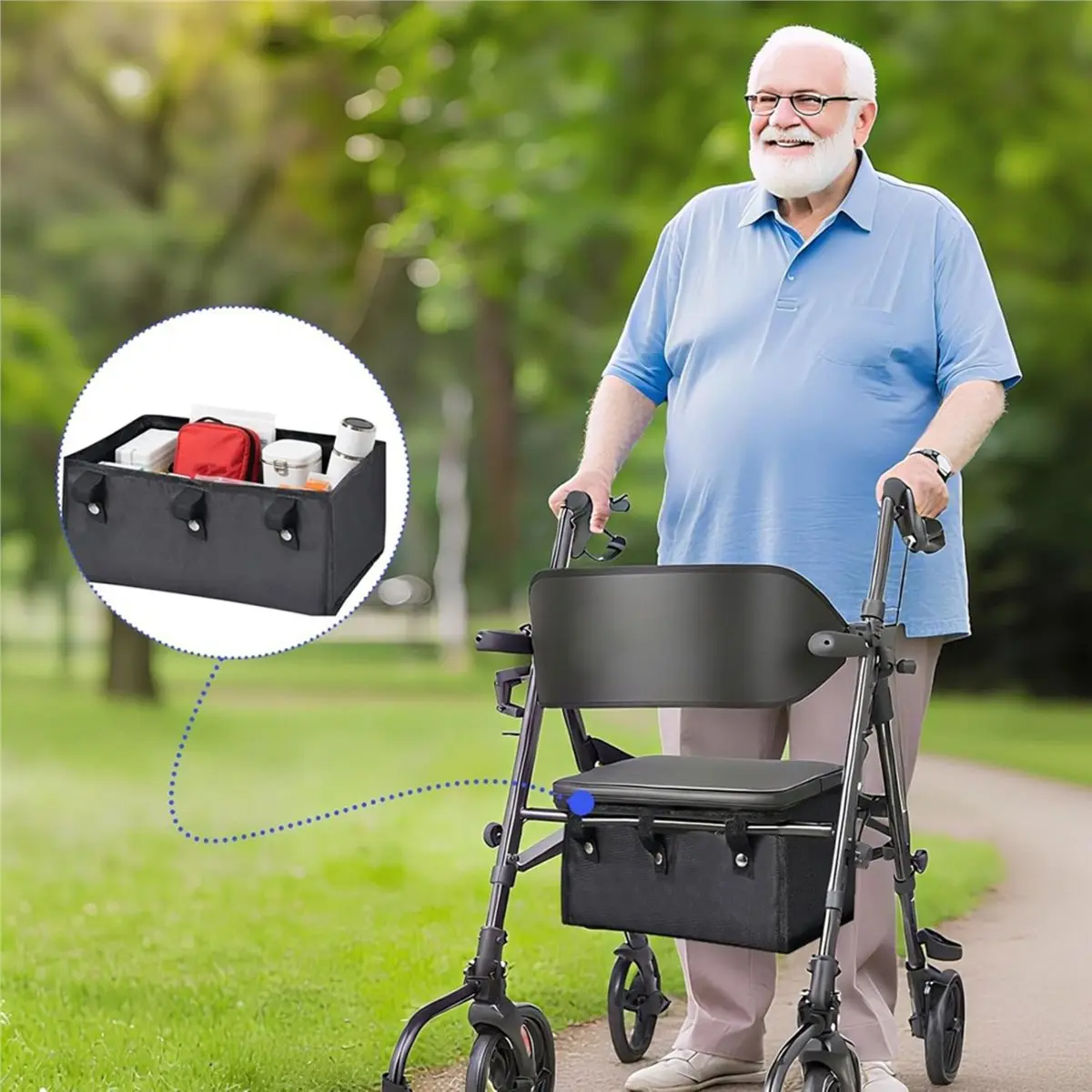 A78I Under Seat Rollator Bag, Premium Walker Basket for Four Wheel Rollator, Walker Bags for Rolling Walker