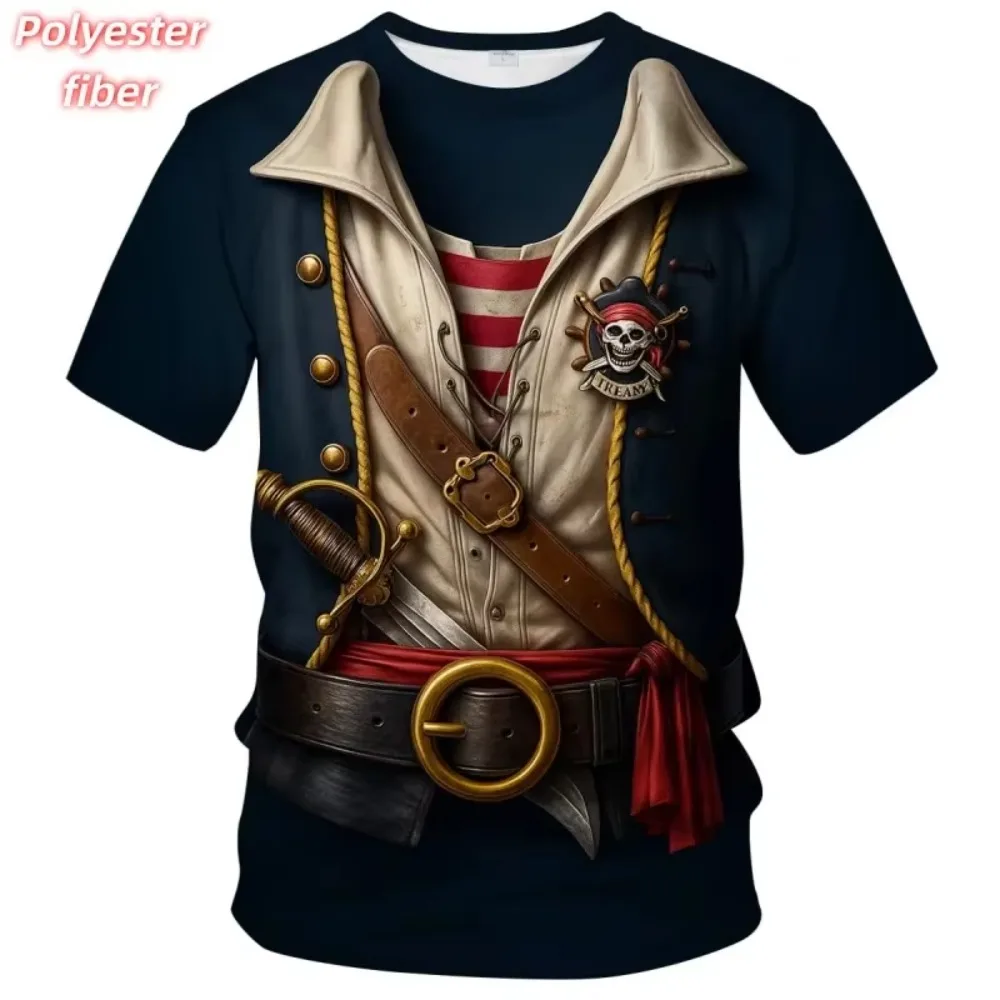 Cosplay Fake Two-piece Pirate Pattern3DprintMen's Summer Street Casual Short-sleeved Top Loose Round-neck Party Parents' T-shirt