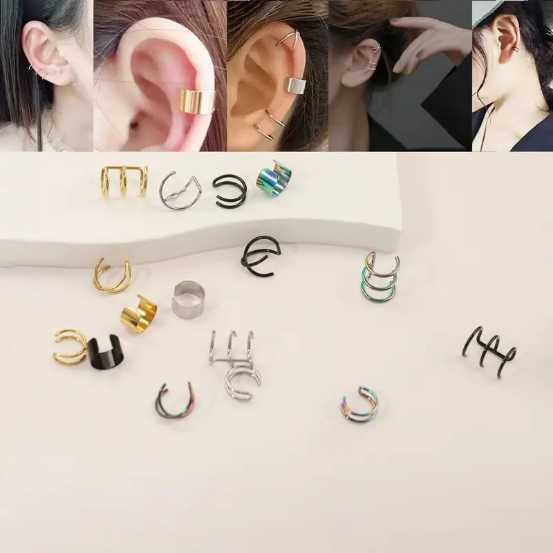 4pcs Stainless Steel Non-Piercing Ear Jewelry for Men and Women Fake Ear Buckles Fake Ear Bone Clips False Body Piercing Set