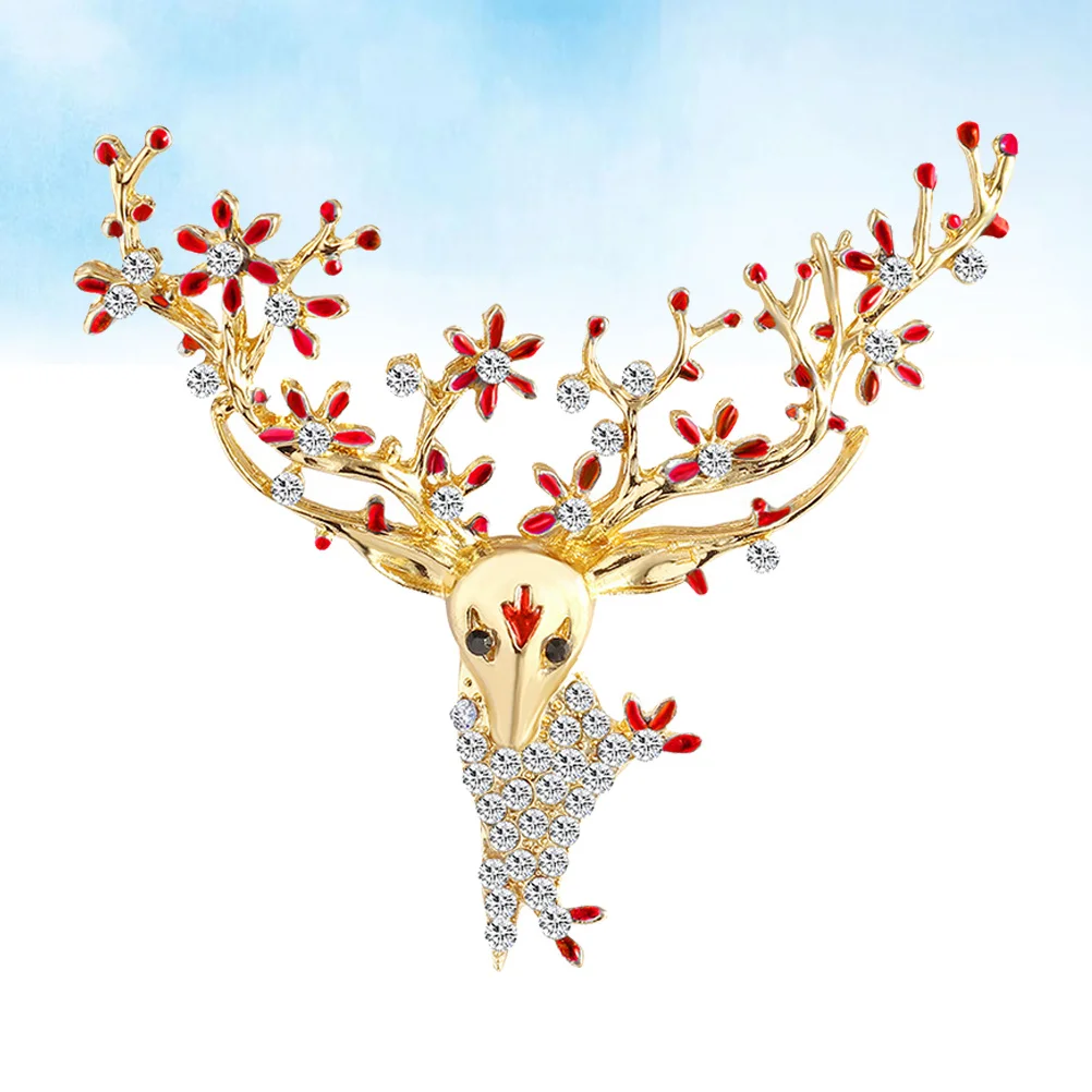 

Elk Rhinestone Christmas Brooch Alloy Durable Fashion Pin for Women Cosplay Party Badge Christmas Brooch Rhinestone Badge