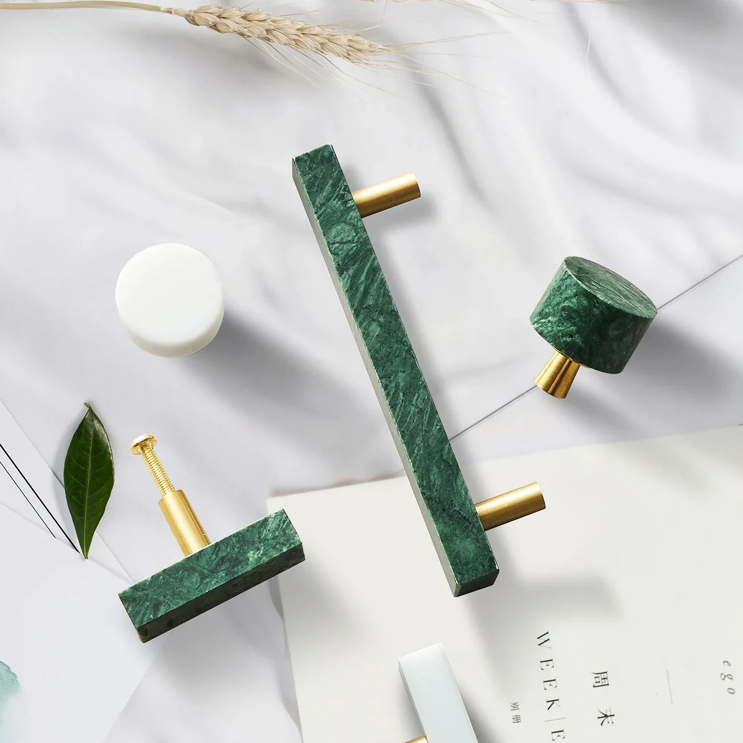 مقابض الأثاث النحاسية الرخامية الحديثة الأبيض الأخضر جولة تسحب خزانة خزانة مضمد درج مقابض خزانة المطبخ #2