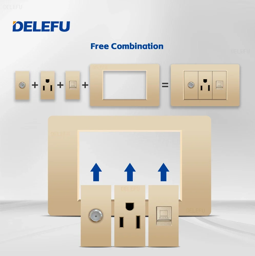 DELEFU Gold PC panel American Standard series 118*74mm wall computer combination socket switch