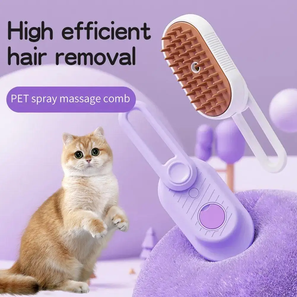 Escovas elétricas do cabelo do gato do pulverizador, escova de vapor fumegante para o cão, massagem Pet Grooming Comb, pentes da remoção do cabelo, 3 em 1