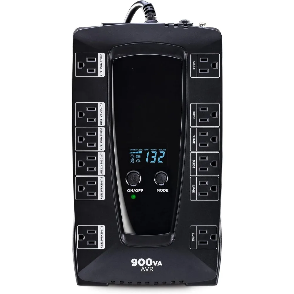 AVRG900LCD Intelligent LCD UPS-systeem, 900VA/480W, 12 stopcontacten, AVR, compact