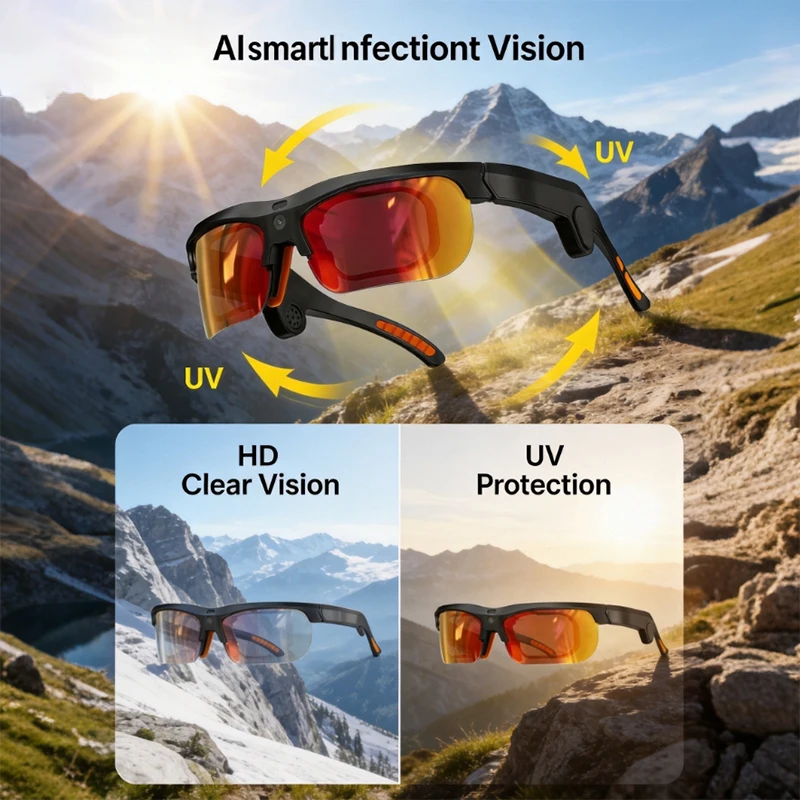 AI Smart Cycling Glasses 800W Camera Video Record Real-time Translation UV Protection Sports Eyewear For Bike Fishing Men Women