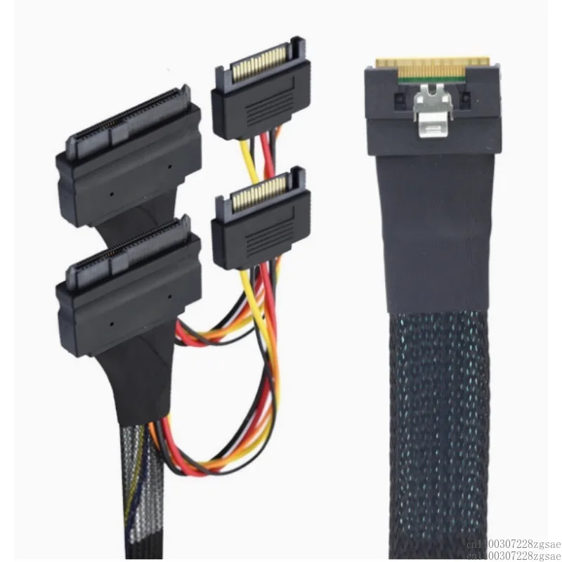 

Универсальная вилка Slimline с защитой от перекидывания SFF-8654 8i 74P до 2 SFF 8639 U. Кабели 2+15П