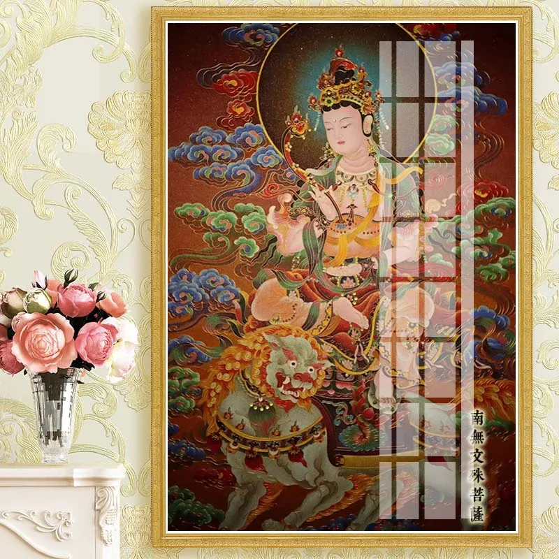 Manjusri Bodhisattva Buddhism Cross Stitch Kit Canvas Printing Embroidery Set DIY Home Decoration Painting Stitchwork