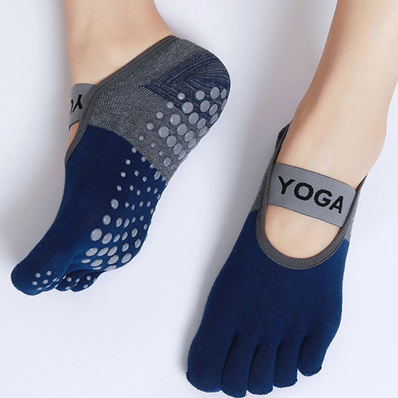 Five Fingers Yoga Socks Silicone Anti-slip Cotton Pilates Socks Women Backless Breathable Gym Fitness Running Dance Sports Socks