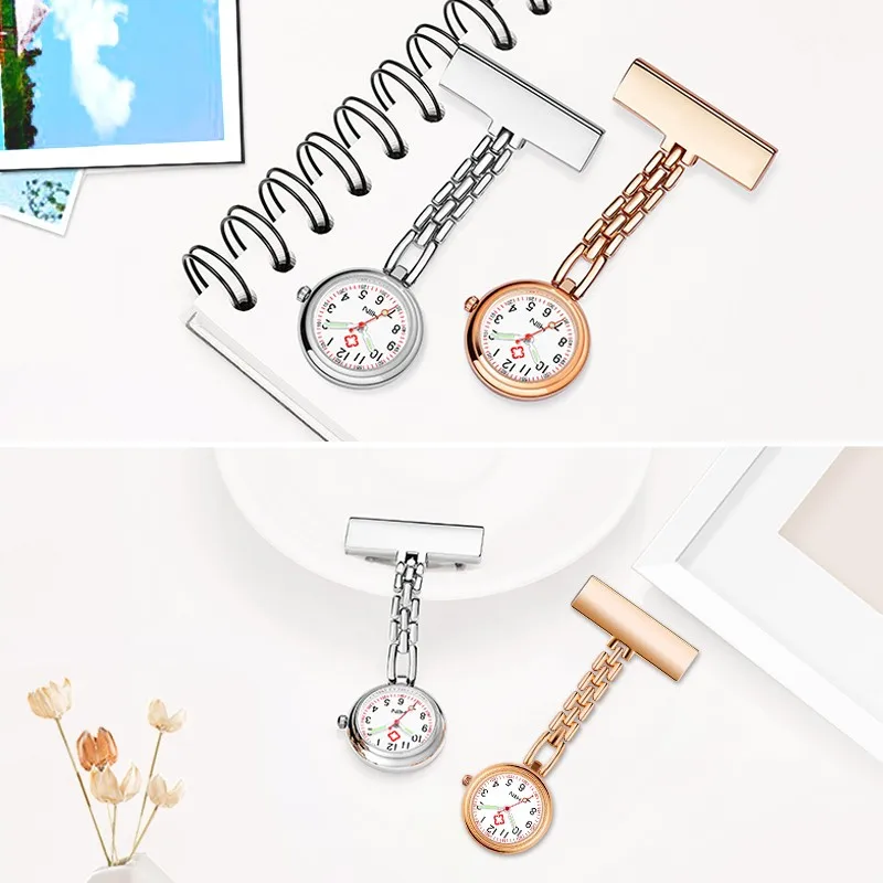 Reloj de bolsillo médico luminoso portátil para hombres y mujeres, reloj de bolsillo colgante creativo, oro rosa, alta calidad