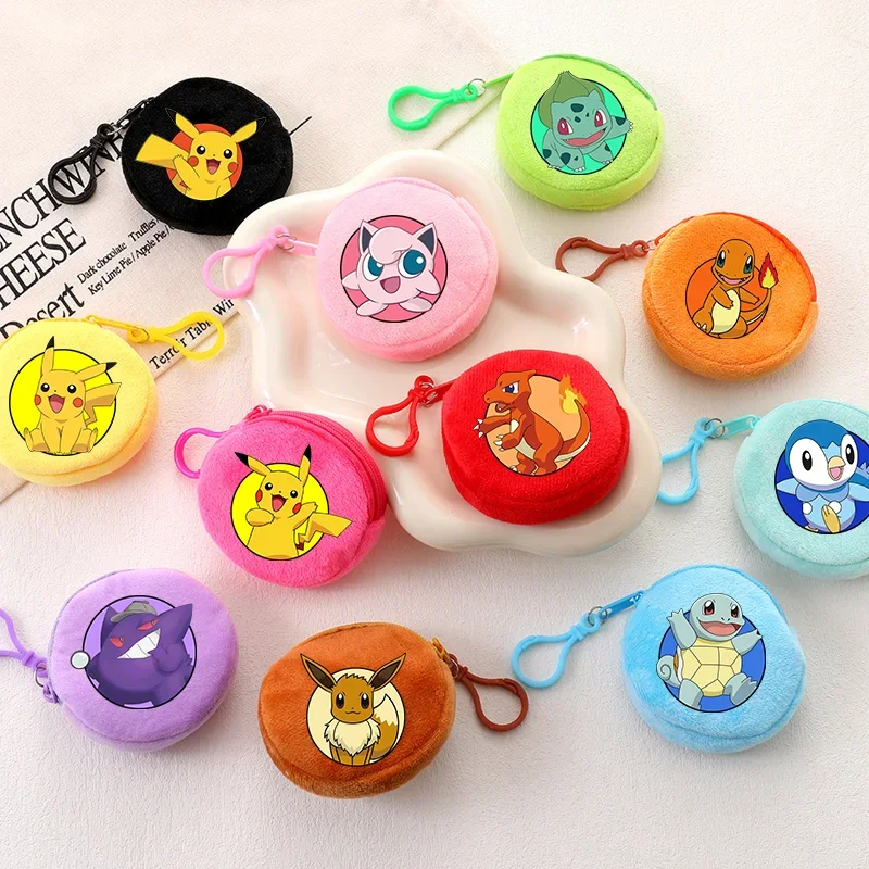 Cartoon Jigglypuff Coin Purse Eevee Squirtle Mini Round Wallet Zipper Key Pouch Cute Printing Small Purse Boys Girls Money Bags