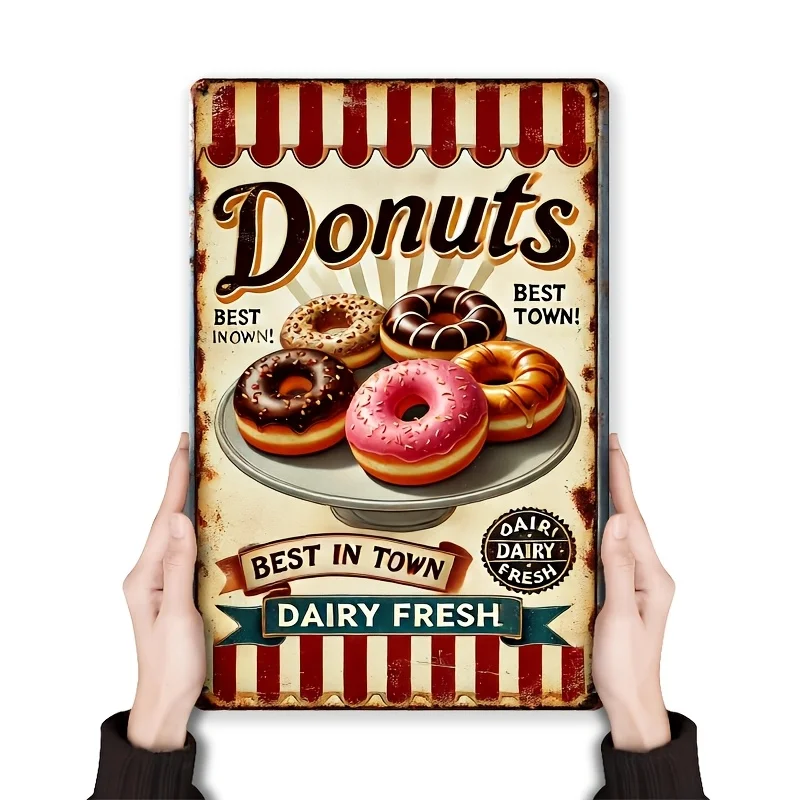 Vintage Retro Classic Donuts Best In Town Dairy Fresh Colorful Assorted Flavors with Sprinkles Chocolate Glaze Pink Icing HD Met