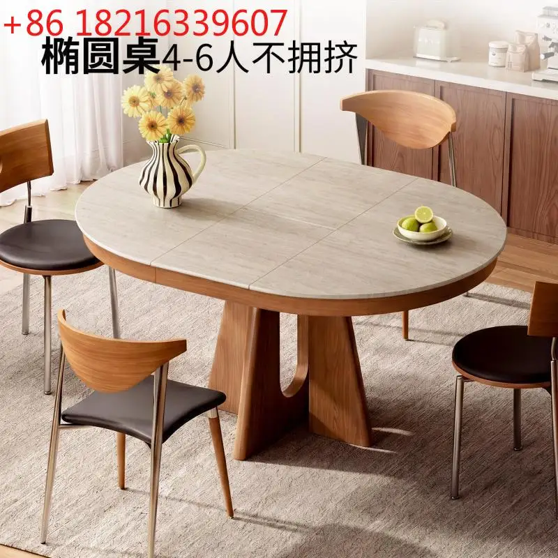 YAO travertine rock slab dining table small apartment telescopic variable round table small apartment