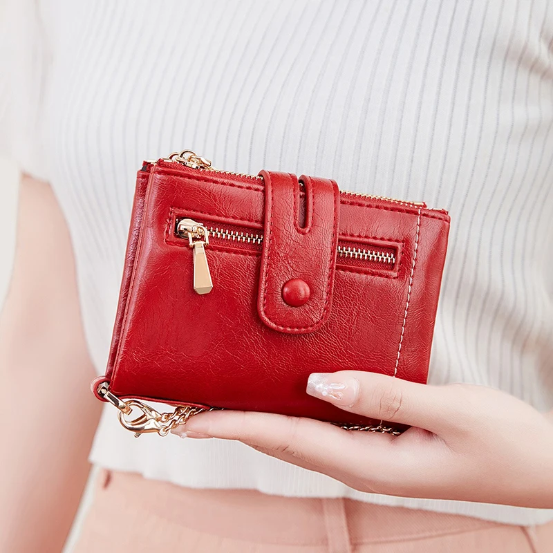 

Women's Purses PU Leather RFID Card Holders Wallets and Handbags for Women Billfold with Zip Coin Pocket Chain Anti-theft Wallet